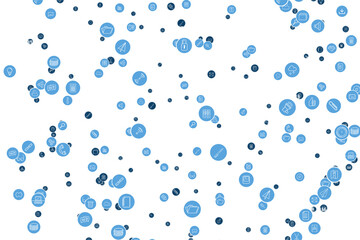 Digital png illustration of network of blue circles with symbols on transparent background