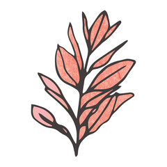 Digital png illustration of pink twig with leaves on transparent background
