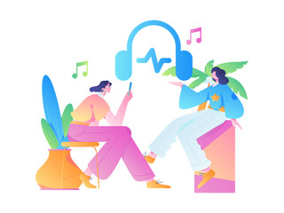 Music characters scene flat vector concept operation illustration
