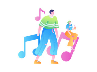 Music characters scene flat vector concept operation illustration
