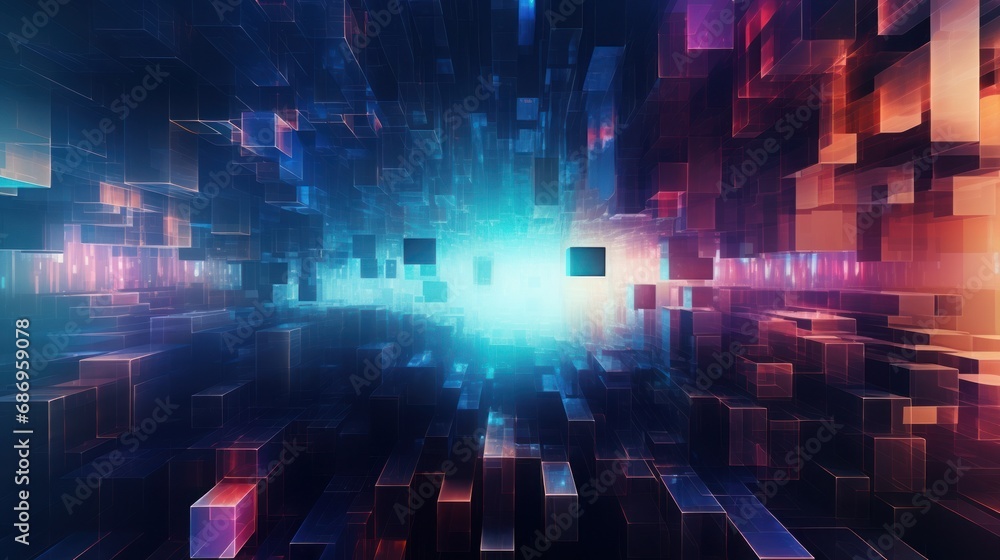 Poster tech abstract model with digital glitch background wallpaper ai generated image