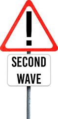 Digital png illustration of warning sign with second wave text on transparent background