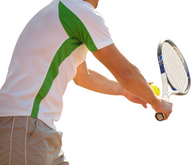 Digital png photo of mid section of caucasian tennis player during game on transparent background