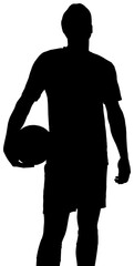 Digital png silhouette of sportsman holding ball on transparent background