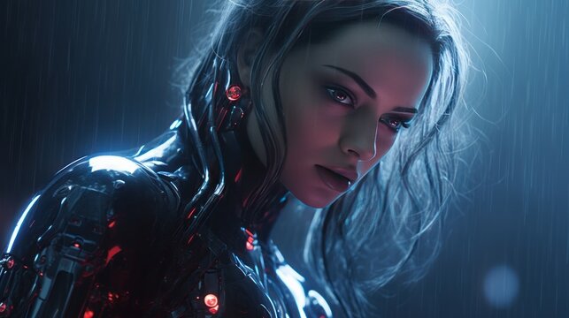 Futuristic style cyberpunk cyborg robot girl background wallpaper ai generated image