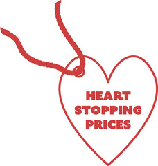 Digital png illustration of heart gift tag and heart stopping prices text on transparent background