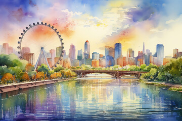 Fototapeta premium Singapore City in watercolor painting