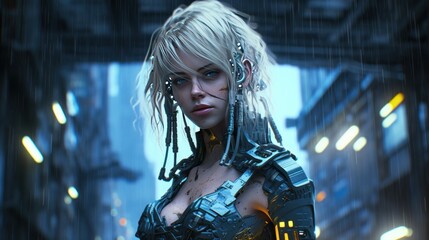 Futuristic style cyberpunk cyborg robot girl background wallpaper ai generated image