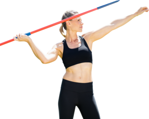 Digital png photo of sportswoman throwing javelin on transparent background