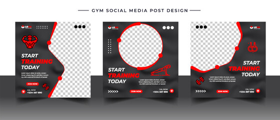 Gym, fitness, and sports social media post template design set. Usable for social media, banner, and website.	
 - obrazy, fototapety, plakaty