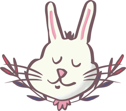 Digital png illustration of head of smiling bunny on transparent background