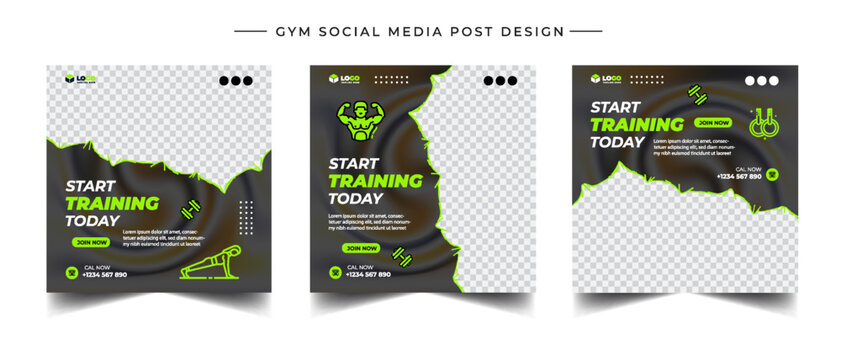 Gym, fitness, and sports social media post template design set. Usable for social media, banner, and website.