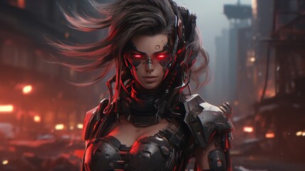 Obraz premium Women Cyberpunk ninja Cyborg Character background wallpaper ai generated image