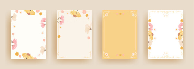 artistic template with colorful flowers watercolor decoration and border design in set