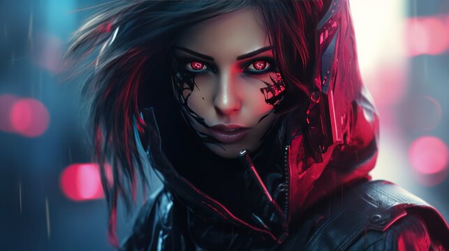 Women Cyberpunk ninja Cyborg Character background wallpaper ai generated image