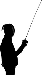 Digital png silhouette of swordsman with sword standing on transparent background