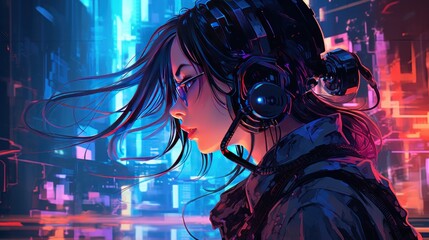 Beautiful future cyberpunk girl background wallpaper ai generated image - obrazy, fototapety, plakaty