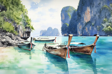 Phuket Thailand in watercolor painting