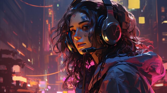 Beautiful future cyberpunk girl background wallpaper ai generated image