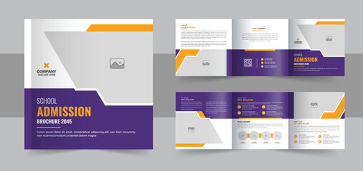 Education Institute admission square trifold brochure design template or Modern square trifold brochure design template layout