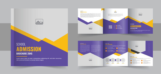 Modern school square trifold brochure design vector, Creative kid's admission trifold brochure template layout