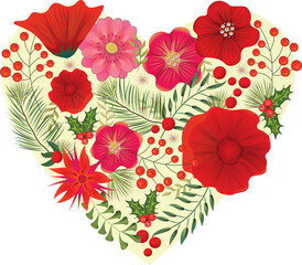 Digital png illustration of yellow heart with red flowers on transparent background