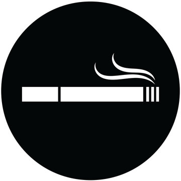 Digital png illustration of black circle with white cigarette on transparent background