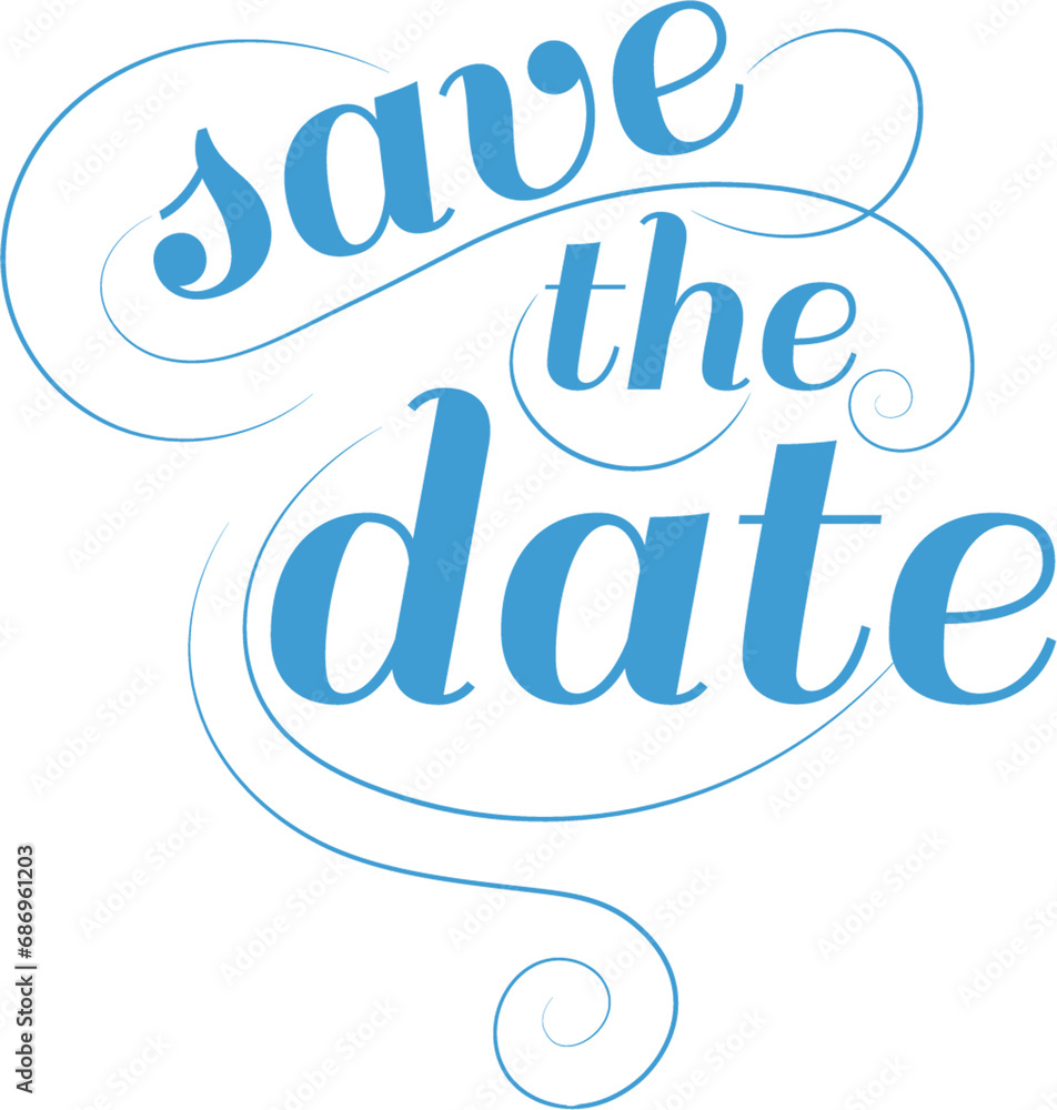 Poster digital png blue text of save the date on transparent background