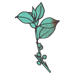 Digital png illustration of twig with leaves on transparent background