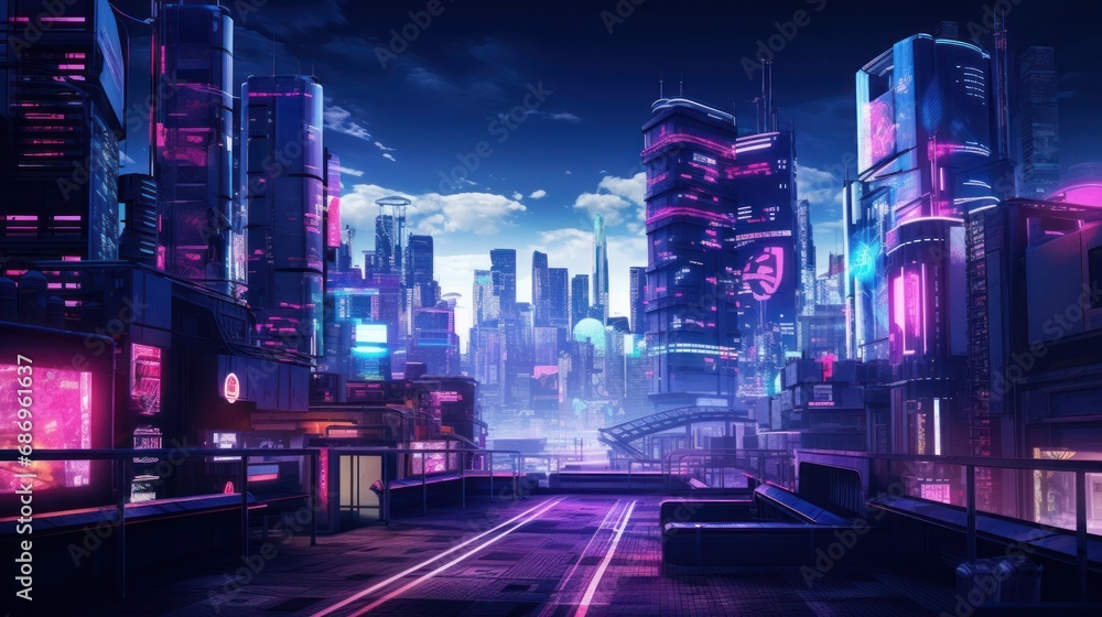 Wall mural futuristic cyberpunk modern city background wallpaper ai generated image