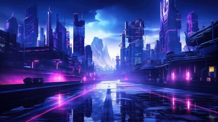 Fototapeta na wymiar Futuristic cyberpunk modern city background wallpaper ai generated image