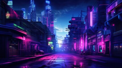 Fototapeta na wymiar Cyberpunk city with streets at night background wallpaper ai generated image