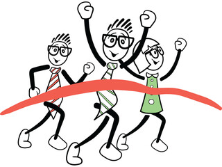 Digital png illustration of figures running to finish line on transparent background