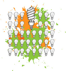 Digital png illustration of light bulbs and stains on transparent background