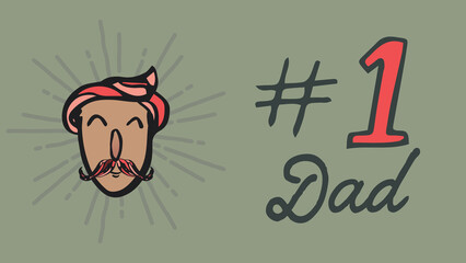 Digital png illustration of number 1 dad text with male face on green and transparent background