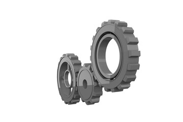 Digital png illustration of three gray connected gears on transparent background