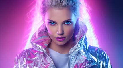 Fototapeta premium Beautiful blonde woman with fashion fantasy style background wallpaper ai generated image