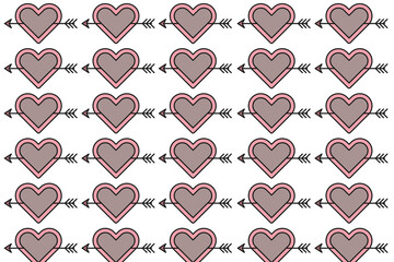 Digital png illustration of gray hearts with arrows repeated on transparent background