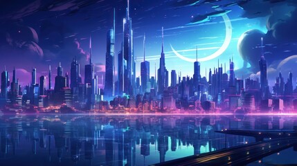 Futuristic digital cyberpunk city background wallpaper ai generated image