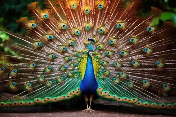 Fotobehang Photo of a colorful peacock displaying its vibrant plumage. Generative AI © Aditya