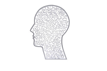 Digital png illustration of head silhouette with maze on transparent background
