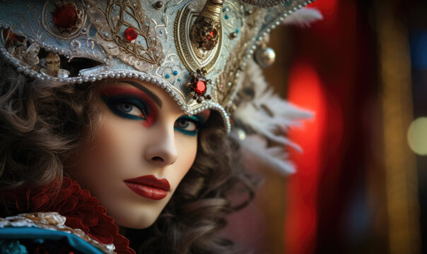 Elegant Woman in Venetian Carnival Mask