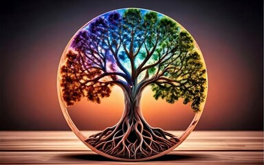 Mother Nature's Masterpiece in a Circular Rainbow Tree of Life