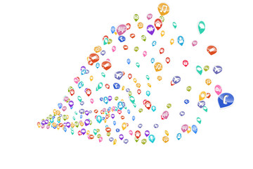 Digital png illustration of colourful social media icons on transparent background