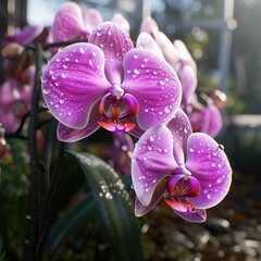 Beautiful orchid flower blooming at rainy season