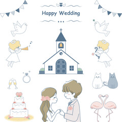 かわいい結婚式のイラスト素材セット