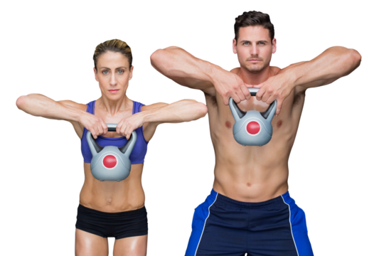 Digital png photo of caucasian couple exercising with weights on transparent background