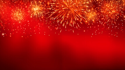 Golden Fireworks on red background, chinese new year concept, ba - obrazy, fototapety, plakaty