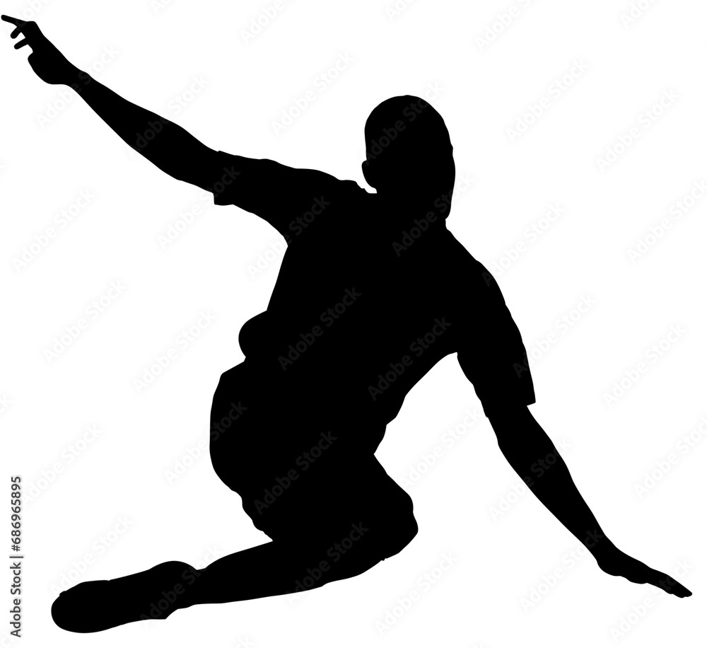 Sticker Digital png illustration of silhouette of sportsman kicking on transparent background