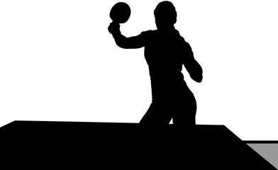 Digital png illustration of silhouette of female table tennis player on transparent background